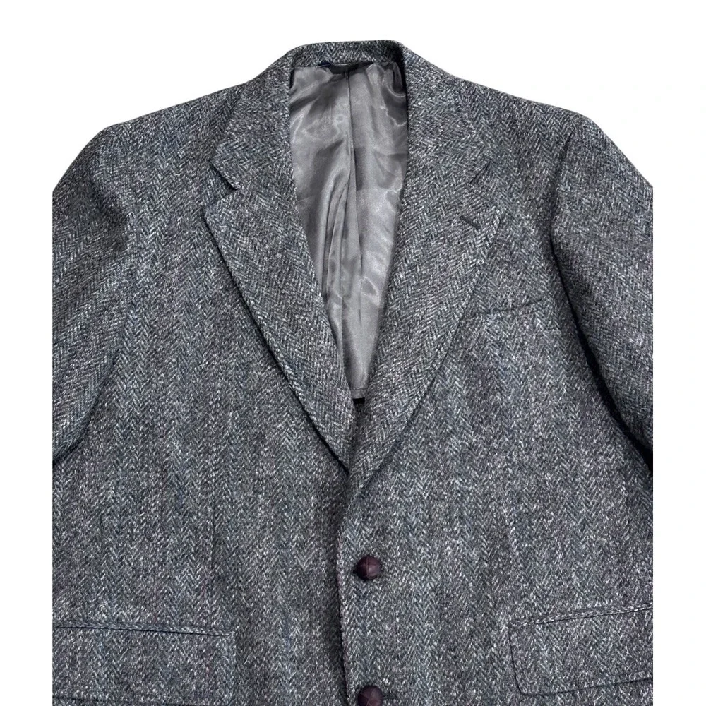 Vintage Harris Tweed Sport Coat Mens Grey, Blue/Red Color Fleck Wool Jacket XL‎